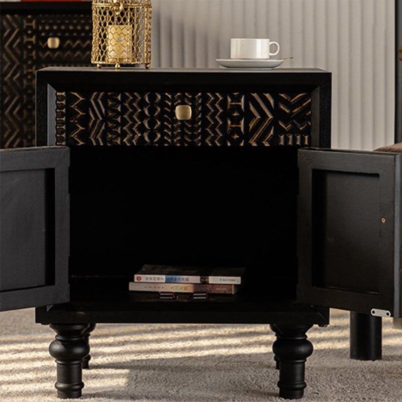 Traditional Vintage Solid Wood Square Nightstand With 1-Drawer For Bedroom & Living Room