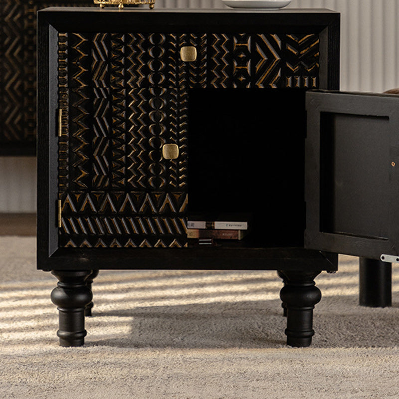 Traditional Vintage Solid Wood Square Nightstand With 1-Drawer For Bedroom & Living Room
