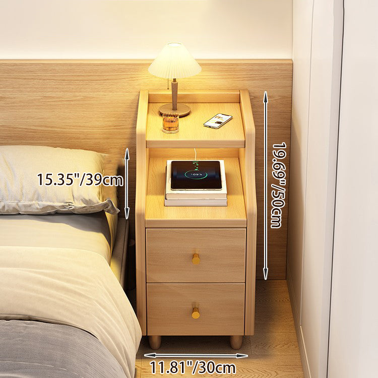 Modern Minimalist Solid Wood Eco-board Rectangular Nightstand With 2 Drawers For Bedroom & Living Room