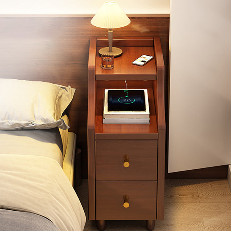 Modern Minimalist Solid Wood Eco-board Rectangular Nightstand With 2 Drawers For Bedroom & Living Room