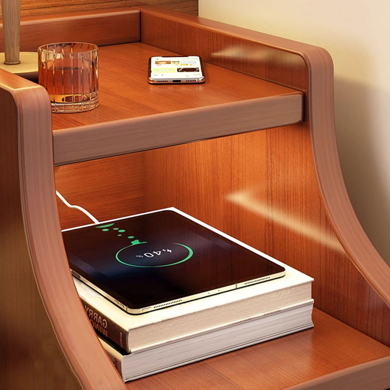 Modern Minimalist Solid Wood Eco-board Rectangular Nightstand With 2 Drawers For Bedroom & Living Room