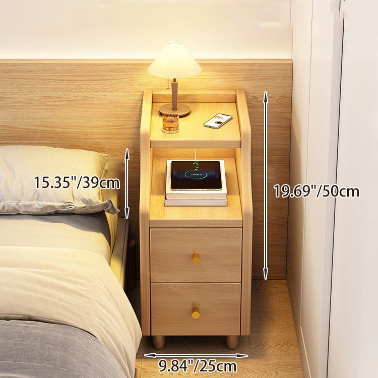 Modern Minimalist Solid Wood Eco-board Rectangular Nightstand With 2 Drawers For Bedroom & Living Room