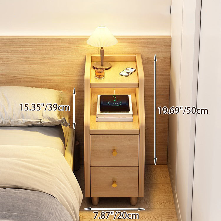 Modern Minimalist Solid Wood Eco-board Rectangular Nightstand With 2 Drawers For Bedroom & Living Room