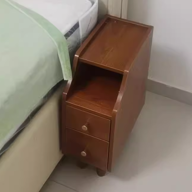 Modern Minimalist Solid Wood Eco-board Rectangular Nightstand With 2 Drawers For Bedroom & Living Room