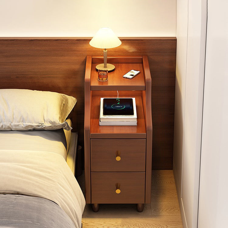 Modern Minimalist Solid Wood Eco-board Rectangular Nightstand With 2 Drawers For Bedroom & Living Room