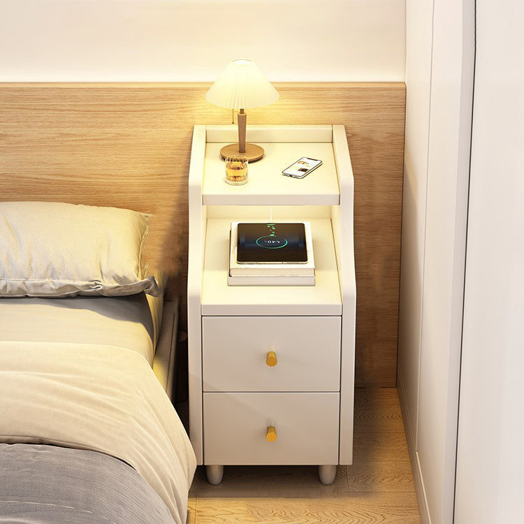 Modern Minimalist Solid Wood Eco-board Rectangular Nightstand With 2 Drawers For Bedroom & Living Room