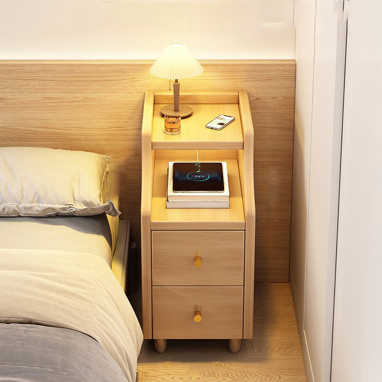 Modern Minimalist Solid Wood Eco-board Rectangular Nightstand With 2 Drawers For Bedroom & Living Room