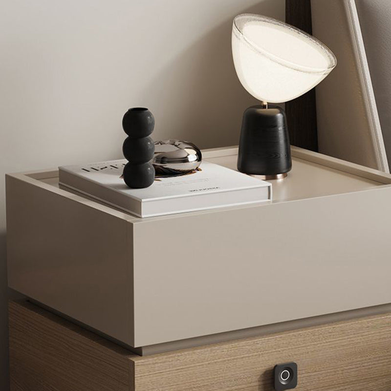 Modern Minimalist Oak Rectangular Nightstand With 2 Drawers & Smart Lock For Bedroom And Living Room