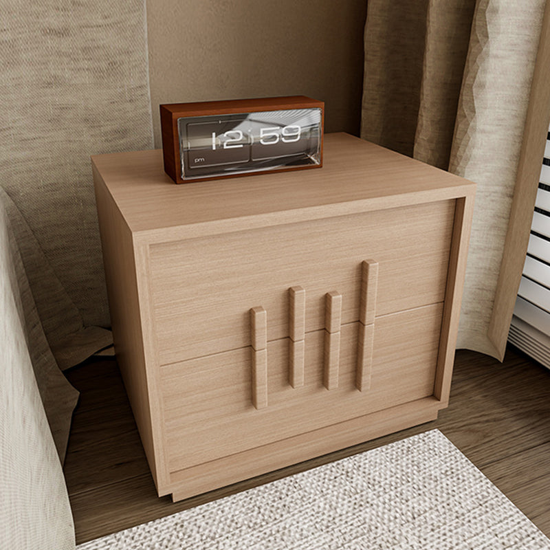 Traditional Japanese Wood Square Nightstand With 2 Drawers For Bedroom & Living Room