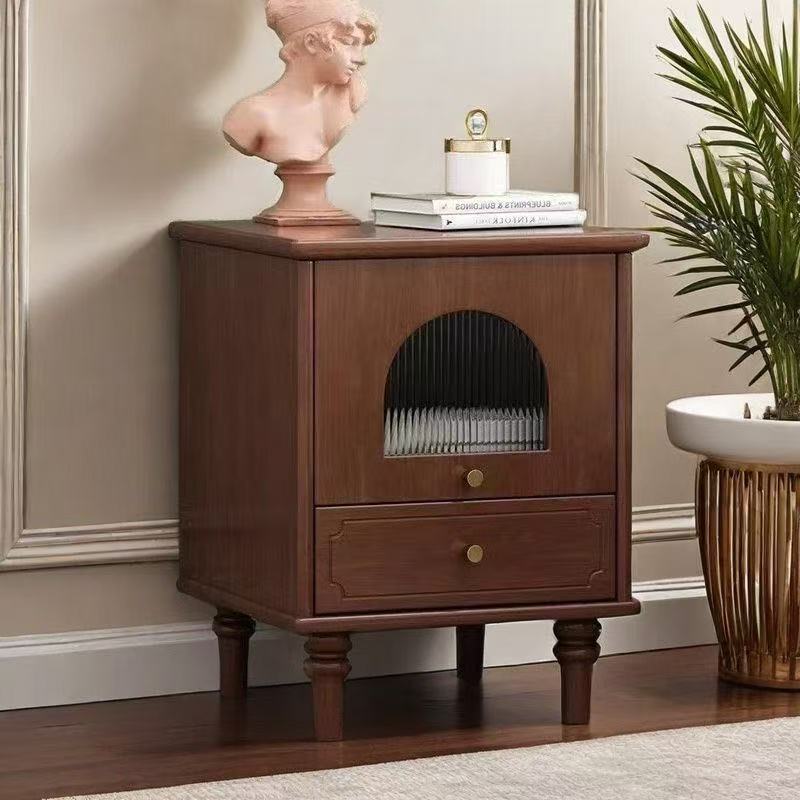 Traditional Vintage Wood Rectangular Nightstand With 1-Drawer For Bedroom & Living Room