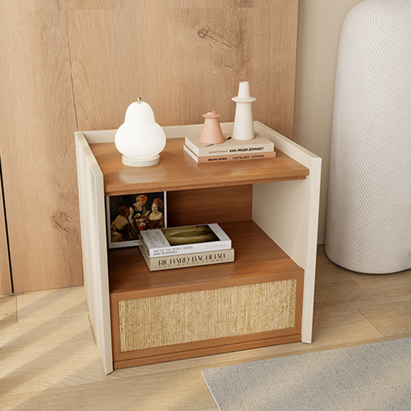 Contemporary Nordic Wood Square Nightstand With 1-Drawer Storage For Bedroom & Living Room