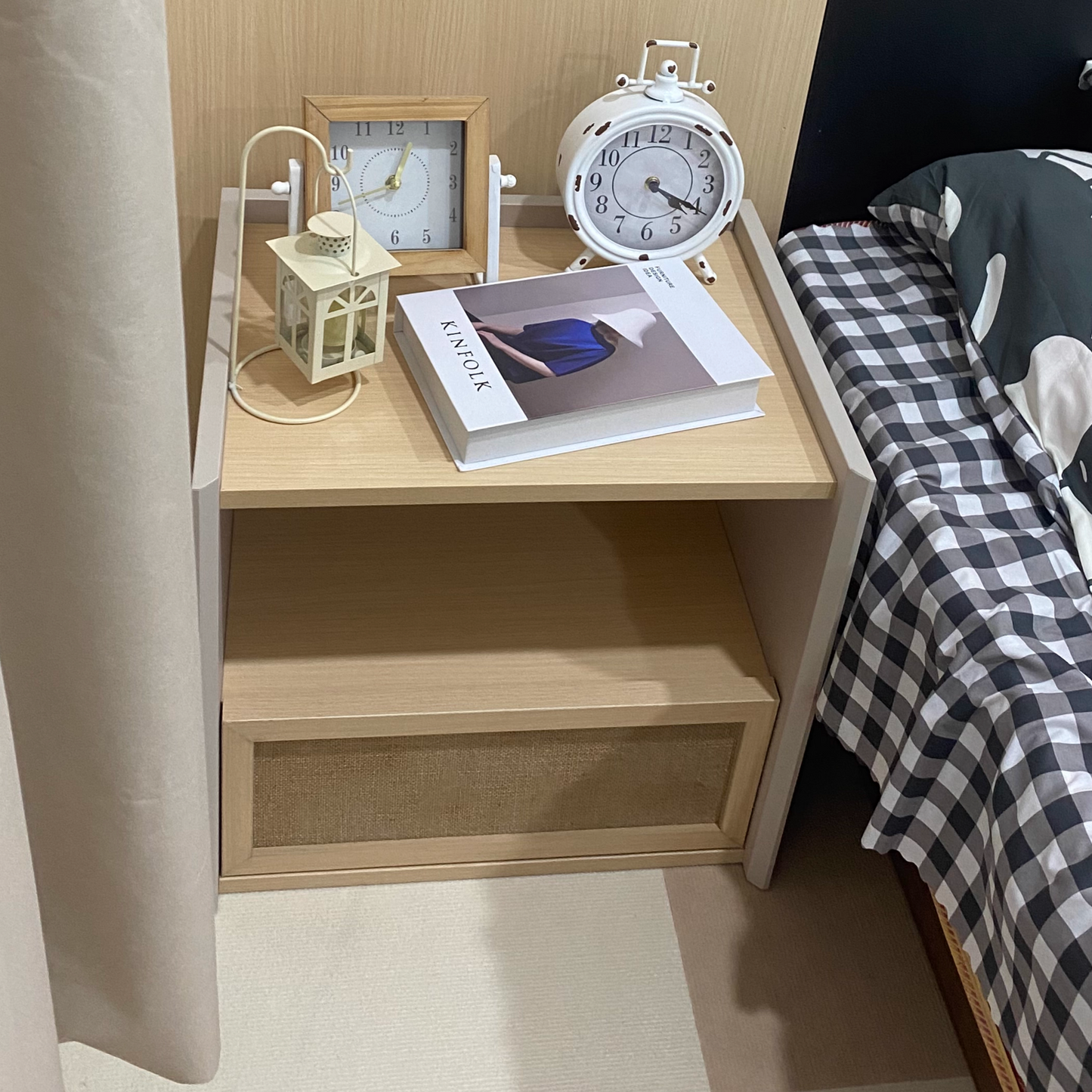 Contemporary Nordic Wood Square Nightstand With 1-Drawer Storage For Bedroom & Living Room
