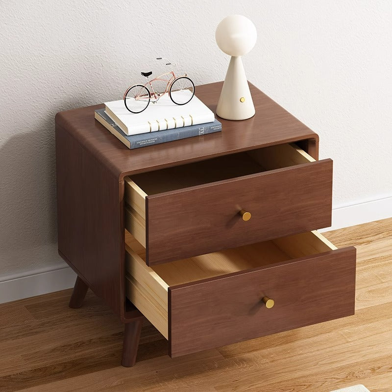 Modern Minimalist Solid Wood Square Nightstand 2-Drawer For Bedroom & Living Room