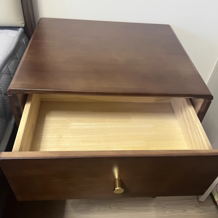 Modern Minimalist Solid Wood Square Nightstand 2-Drawer For Bedroom & Living Room