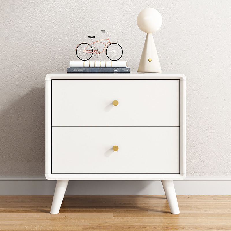 Modern Minimalist Solid Wood Square Nightstand 2-Drawer For Bedroom & Living Room