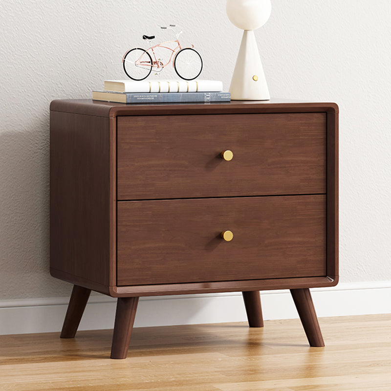 Modern Minimalist Solid Wood Square Nightstand 2-Drawer For Bedroom & Living Room