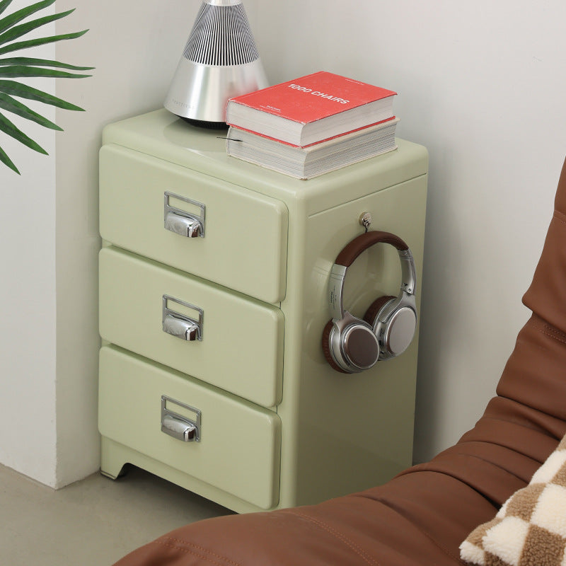 Traditional Japanese Iron Rectangular Nightstand With 3 Drawers For Bedroom & Living Room