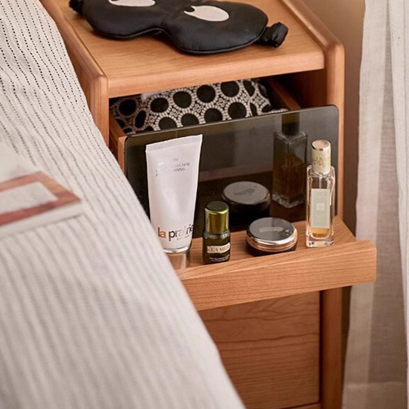 Contemporary Nordic Solid Wood Rectangular Nightstand With 2 Drawers For Bedroom & Living Room