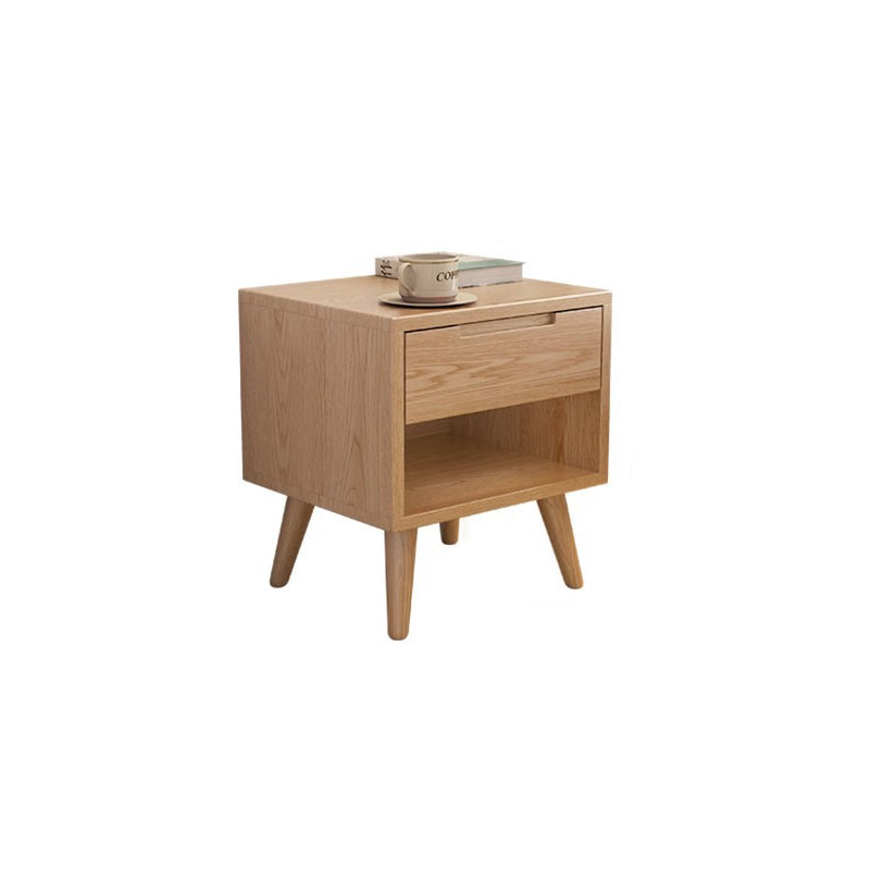 Modern Minimalist Rubberwood Rounded Square Nightstand With 1 Drawer For Bedroom Storage