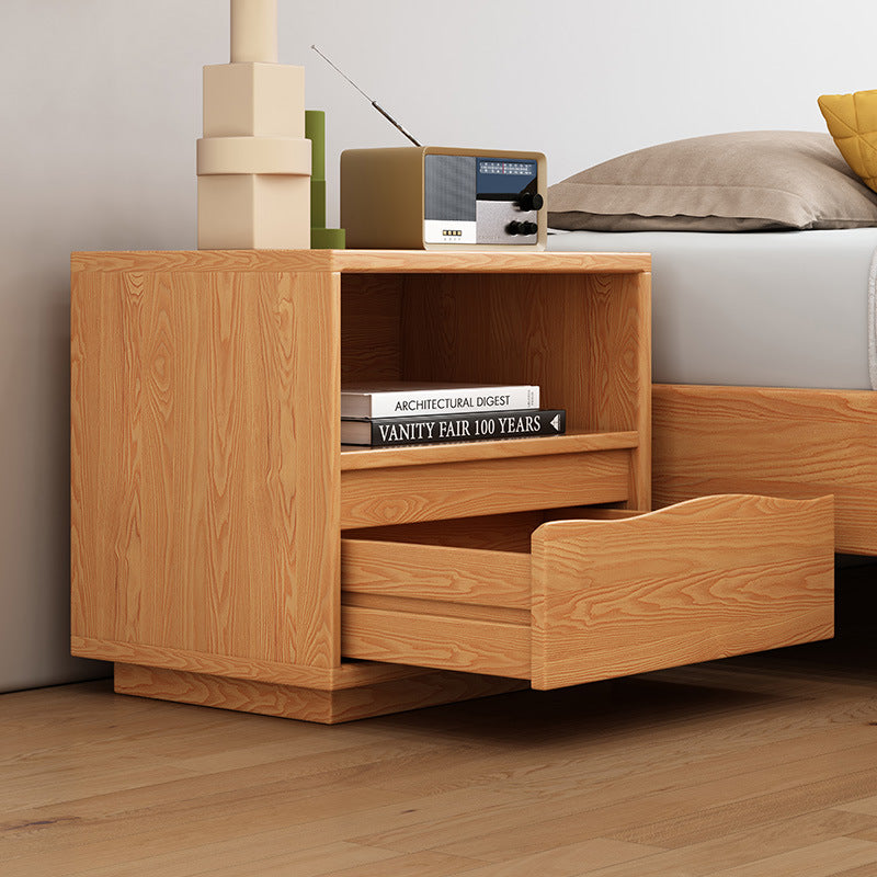 Contemporary Scandinavian Solid Wood Rectangular Nightstand 2-Drawers For Bedroom