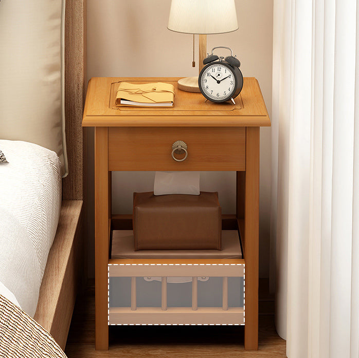 Traditional Vintage Bamboo Medium Density Fiberboard Square Rectangular Nightstand 2-Tier For Bedroom