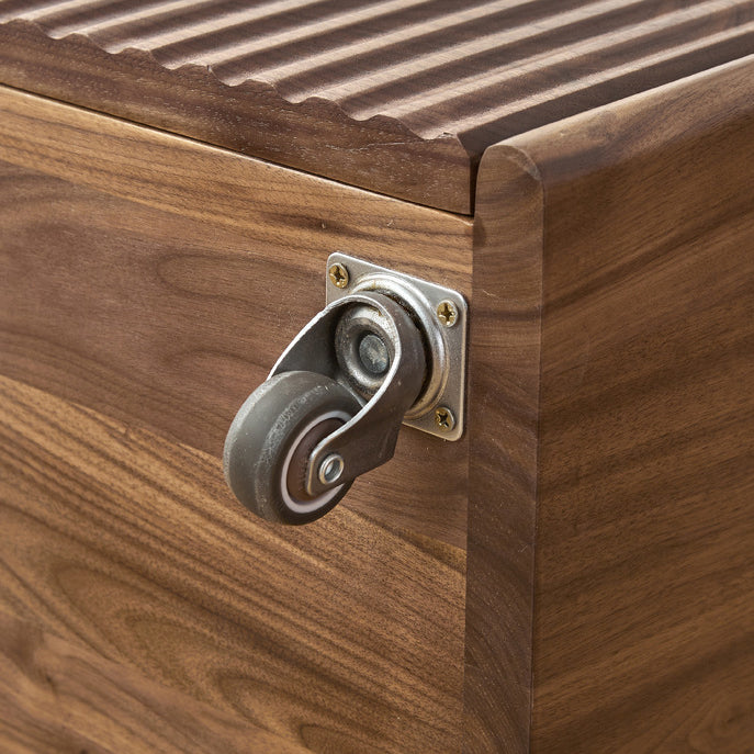 Traditional Vintage Walnut Rectangular Piano-Key Movable Nightstand 3-Drawers For Bedroom
