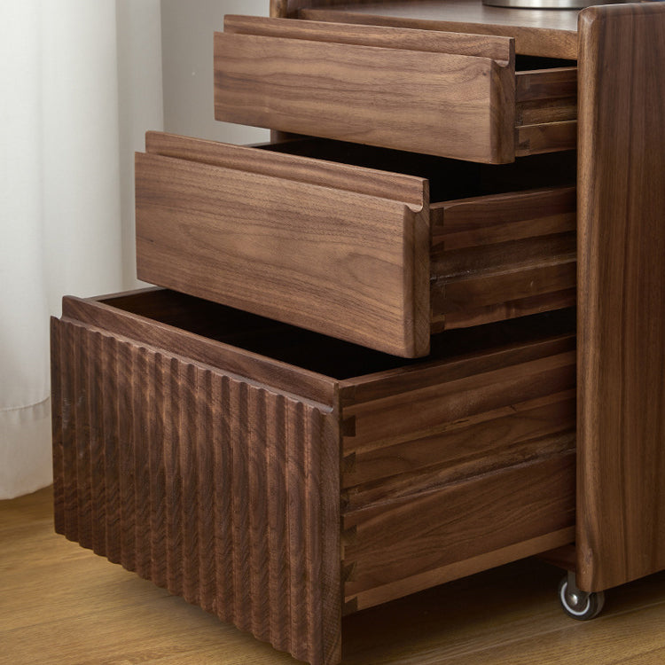Traditional Vintage Walnut Rectangular Piano-Key Movable Nightstand 3-Drawers For Bedroom