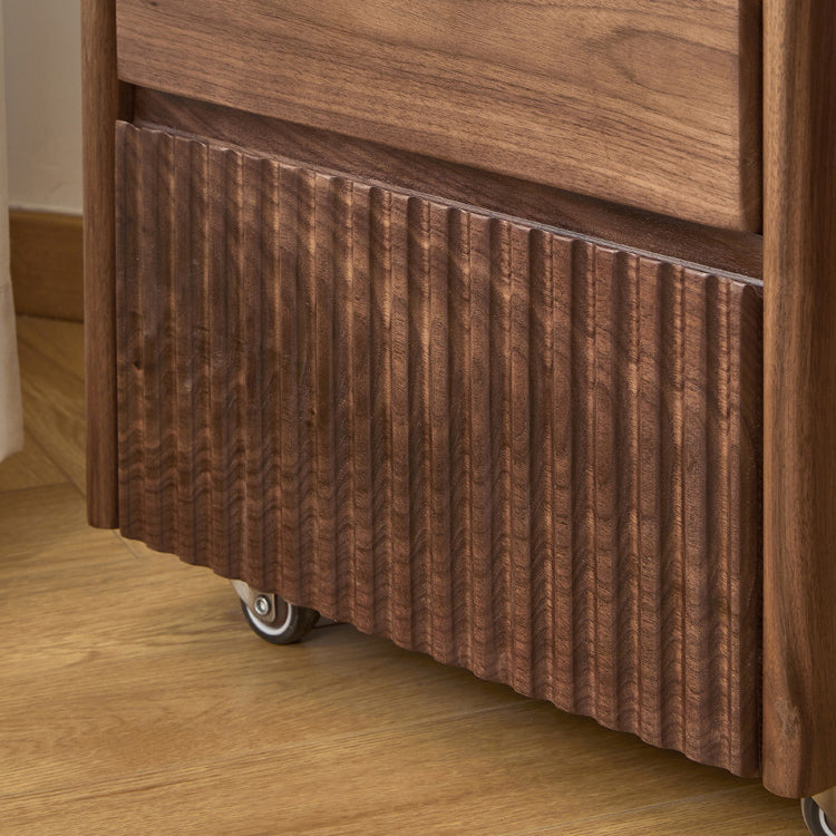 Traditional Vintage Walnut Rectangular Piano-Key Movable Nightstand 3-Drawers For Bedroom