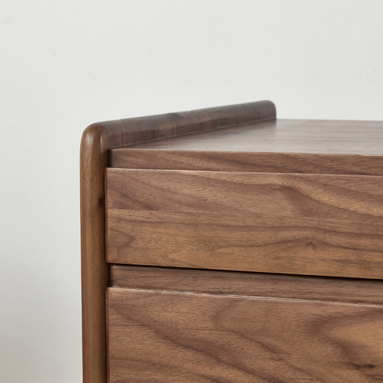 Traditional Vintage Walnut Rectangular Piano-Key Movable Nightstand 3-Drawers For Bedroom