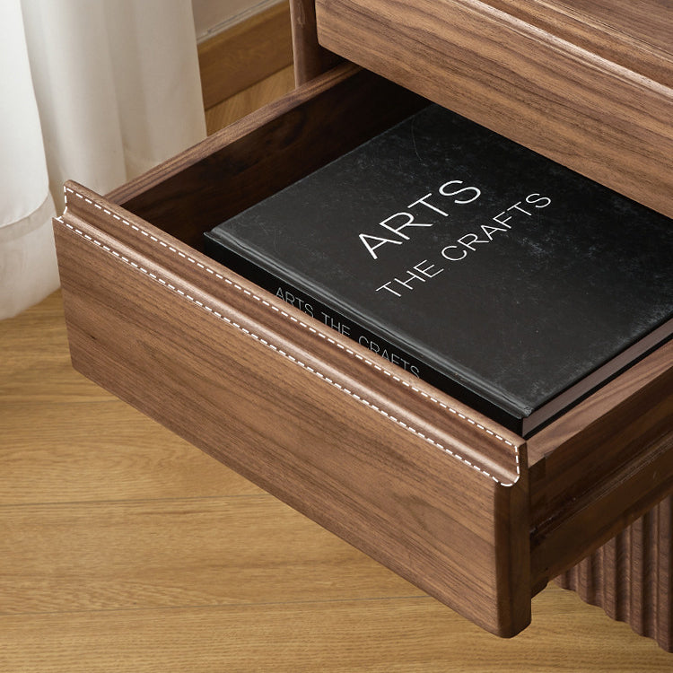 Traditional Vintage Walnut Rectangular Piano-Key Movable Nightstand 3-Drawers For Bedroom