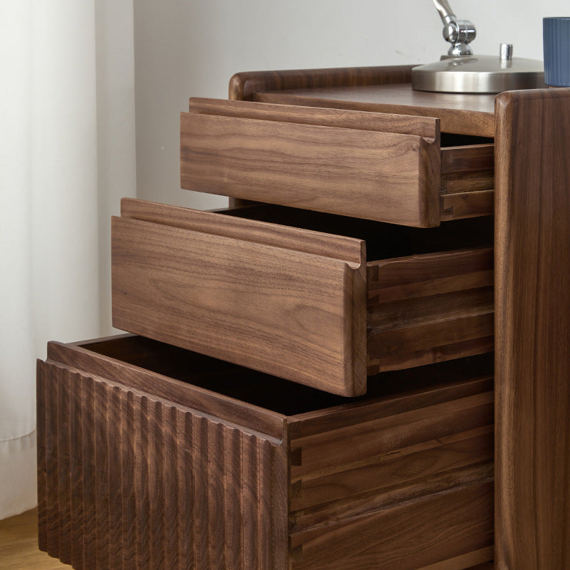 Traditional Vintage Walnut Rectangular Piano-Key Movable Nightstand 3-Drawers For Bedroom