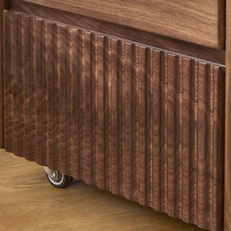 Traditional Vintage Walnut Rectangular Piano-Key Movable Nightstand 3-Drawers For Bedroom