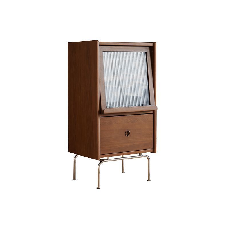Traditional Vintage Pine Glass Stainless Steel Trapezoid Rectangular Side Table 3-Tiers For Bedroom & Living Room