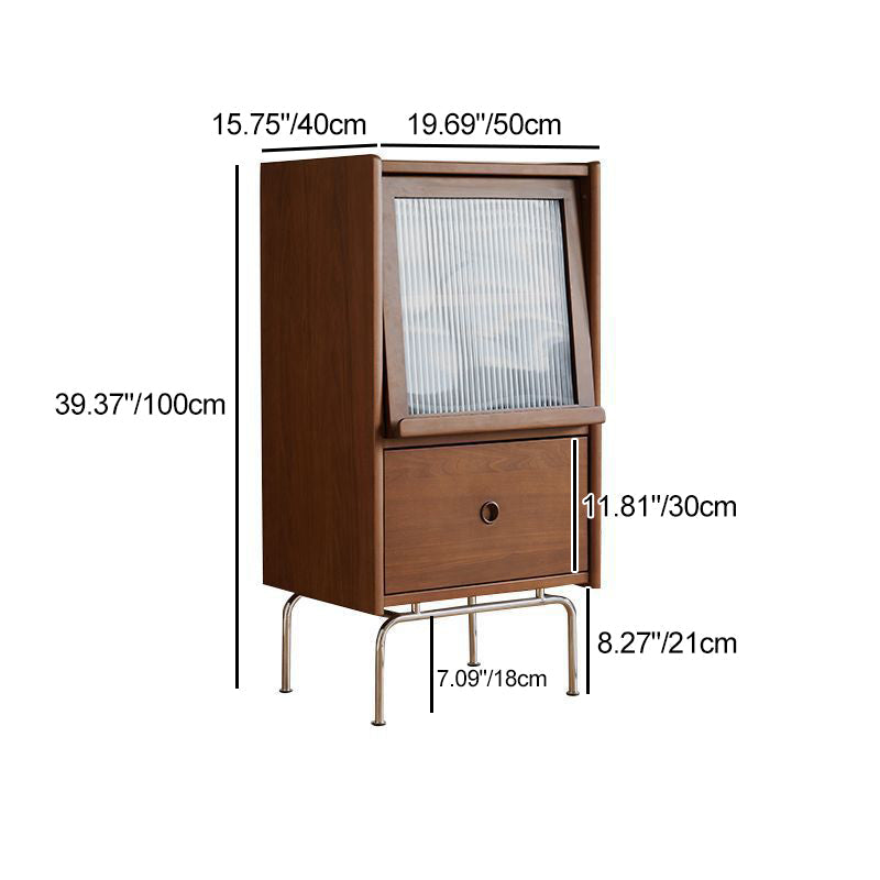 Traditional Vintage Pine Glass Stainless Steel Trapezoid Rectangular Side Table 3-Tiers For Bedroom & Living Room