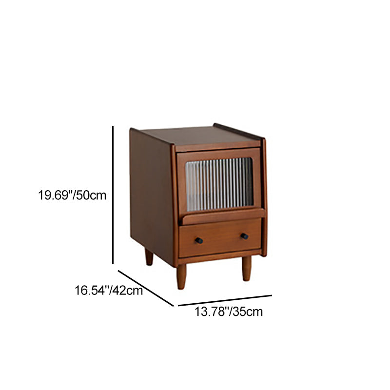 Traditional Vintage Pine Glass Rounded Trapezoid Nightstand 2-Drawer For Bedroom