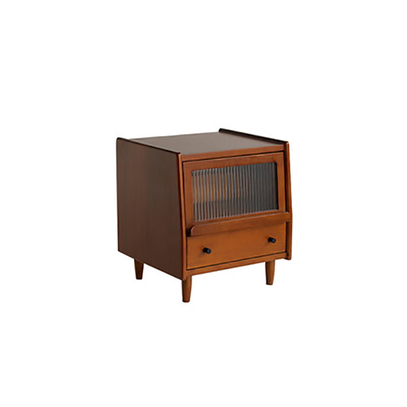 Traditional Vintage Pine Glass Rounded Trapezoid Nightstand 2-Drawer For Bedroom