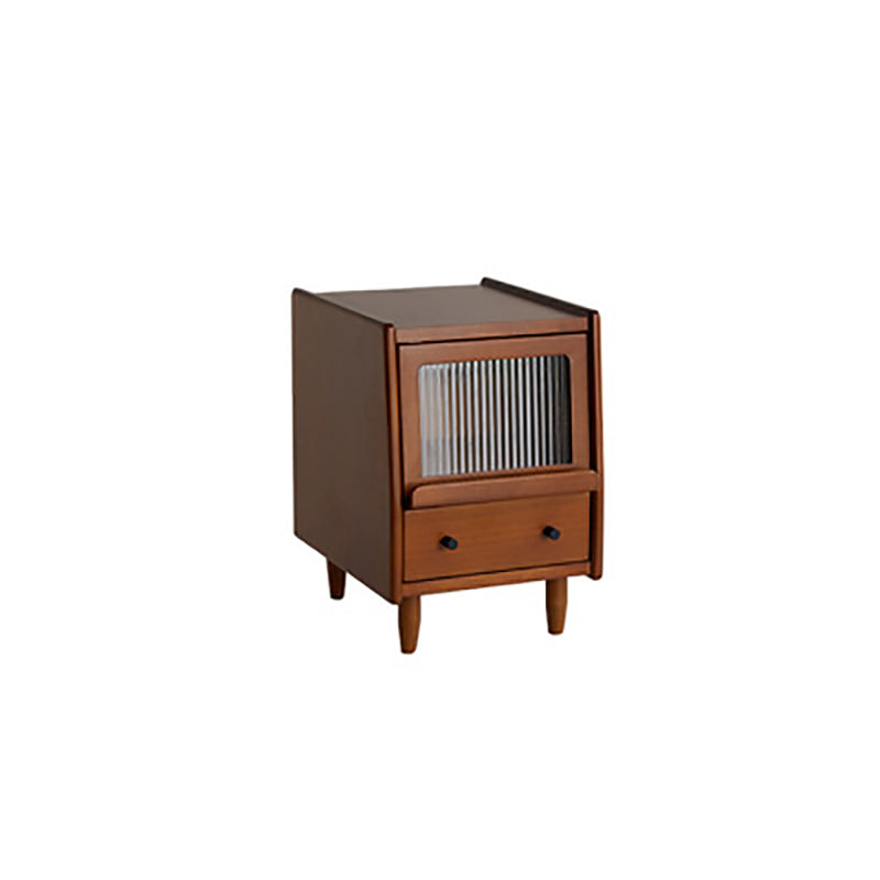 Traditional Vintage Pine Glass Rounded Trapezoid Nightstand 2-Drawer For Bedroom