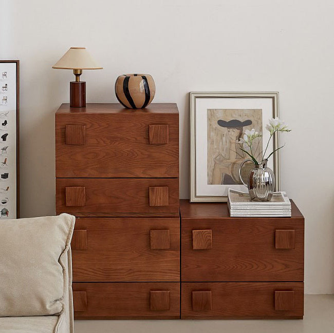 Traditional Vintage Solid Wood Square Rectangular Side Table With 2 Drawers For Bedroom & Living Room