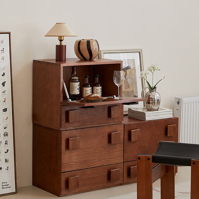 Traditional Vintage Solid Wood Square Rectangular Side Table With 2 Drawers For Bedroom & Living Room