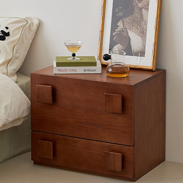 Traditional Vintage Solid Wood Square Rectangular Side Table With 2 Drawers For Bedroom & Living Room