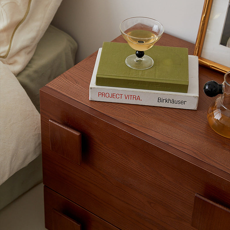 Traditional Vintage Solid Wood Square Rectangular Side Table With 2 Drawers For Bedroom & Living Room