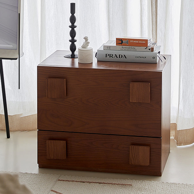 Traditional Vintage Solid Wood Square Rectangular Side Table With 2 Drawers For Bedroom & Living Room