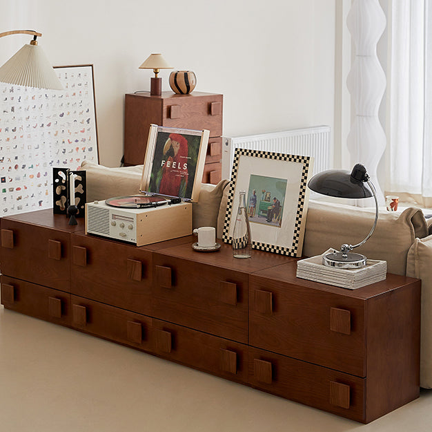 Traditional Vintage Solid Wood Square Rectangular Side Table With 2 Drawers For Bedroom & Living Room