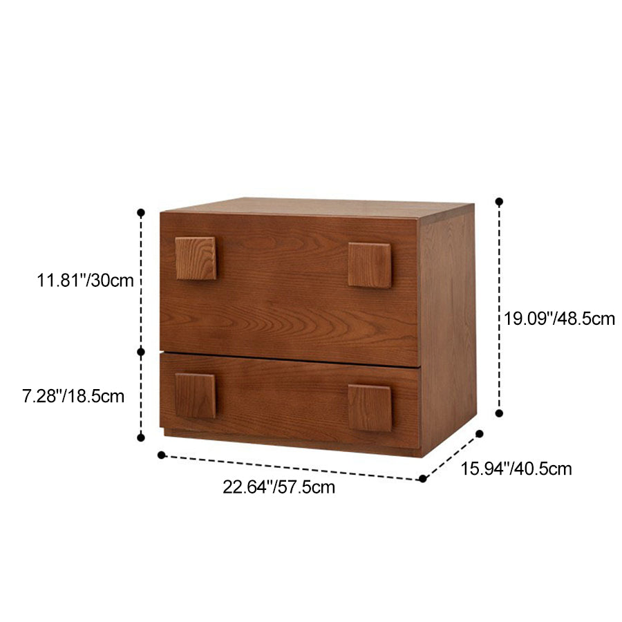 Traditional Vintage Solid Wood Square Rectangular Side Table With 2 Drawers For Bedroom & Living Room