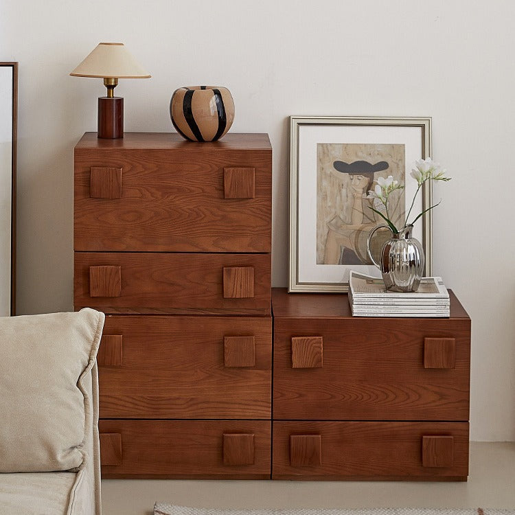 Traditional Vintage Solid Wood Square Rectangular Side Table With 2 Drawers For Bedroom & Living Room