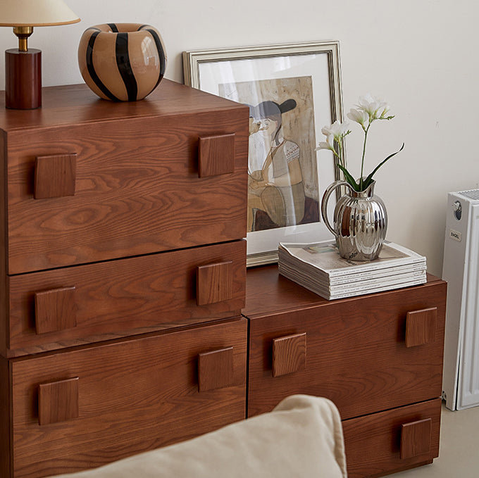 Traditional Vintage Solid Wood Square Rectangular Side Table With 2 Drawers For Bedroom & Living Room