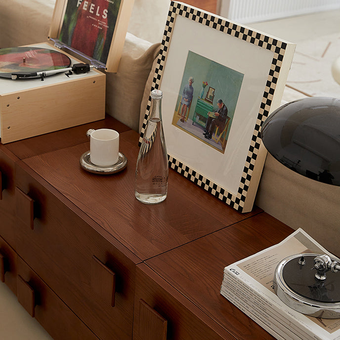 Traditional Vintage Solid Wood Square Rectangular Side Table With 2 Drawers For Bedroom & Living Room