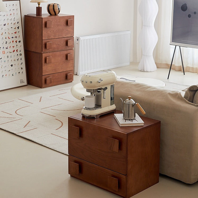 Traditional Vintage Solid Wood Square Rectangular Side Table With 2 Drawers For Bedroom & Living Room