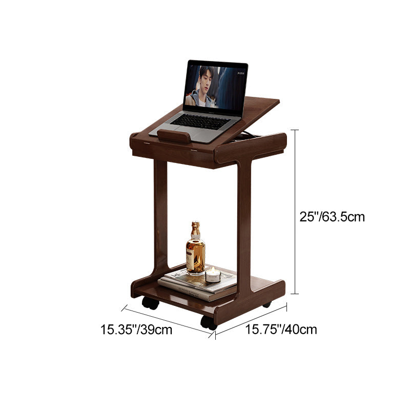 Traditional Vintage Oak Movable Square Side Table With 2 Tiers For Bedroom & Living Room