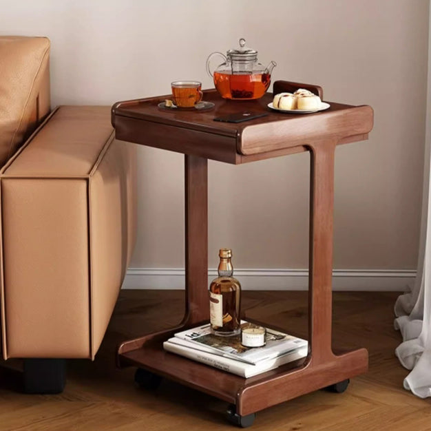 Traditional Vintage Oak Movable Square Side Table With 2 Tiers For Bedroom & Living Room